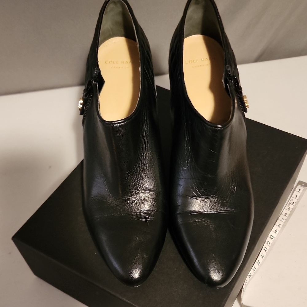 Cole Haan Black Quilted Leather Heeled Boots - Picture 3 of 6